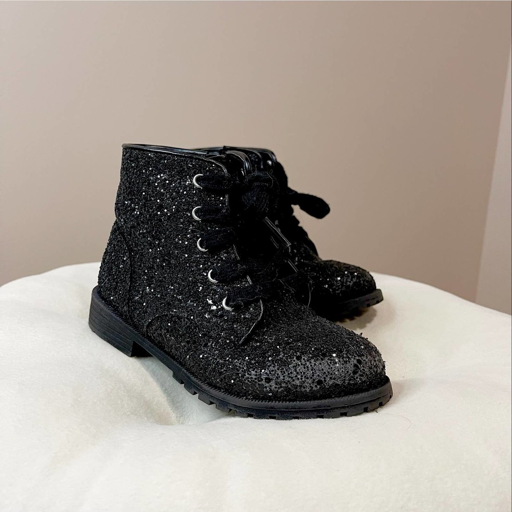 kids/toddler black sparkly/glitter combat black boot size 11